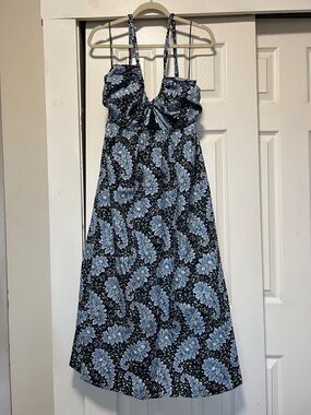 J. Crew Blue Floral Tie-Front Midi Dress